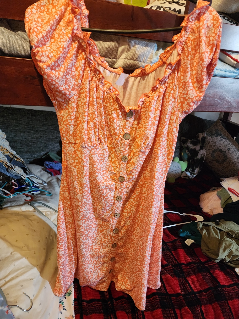 Orange Floral Button-Front Sundress